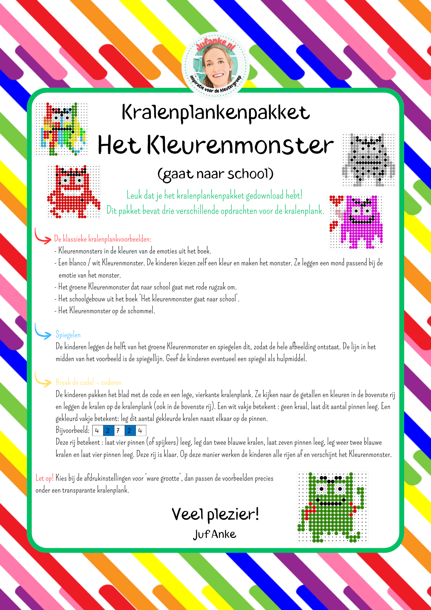 Kralenplankvoorbeelden Het Kleurenmonster (gaat naar school) - Afbeelding 2